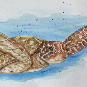Meeresschildkröte Aquarell Karte, handgemalter Druck, Meeresschildkröte Karte, Strand Karte, Aquarell Karten, Meeresschildkröte Karte