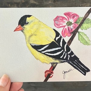 Stieglitz Aquarell Karte, handgemalter Druck, Stieglitz Grußkarte, Vogel Karte, Vogel Grußkarte, leere Aquarellkarte