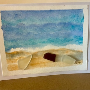 Cartão pintado à mão, vidro marinho fosco, cartão de aquarela de praia, cartão de felicitações do oceano, cartão de felicitações de praia, cartão de vidro marinho, arte original