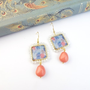 Boucles d&#39;oreilles en majolique, boucles d&#39;oreilles siciliennes avec cristaux, boucles d&#39;oreilles amalfitaines, boucles d&#39;oreilles carrées, bijoux italiens, cadeau d&#39;anniversaire pour elle.