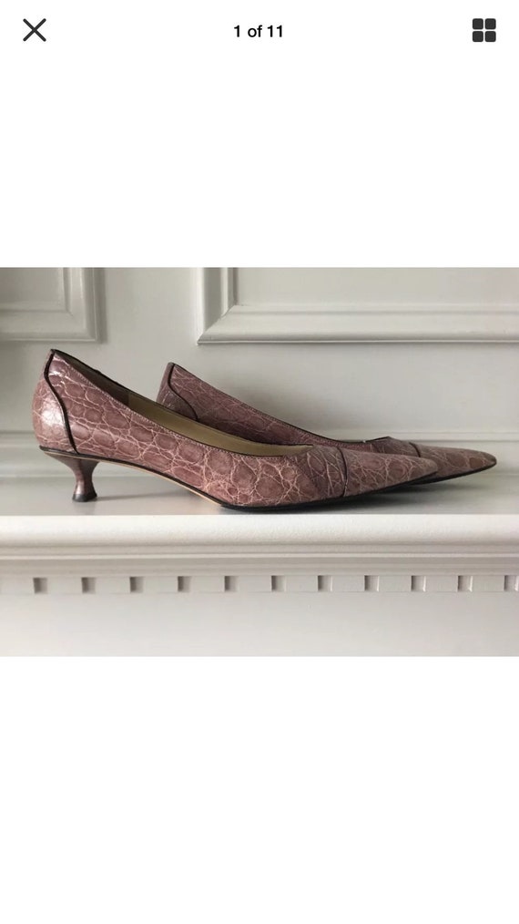 GUCCI VINTAGE kitten heel lilac stamped croc shoes