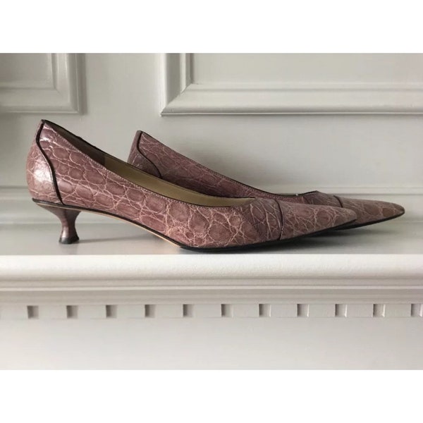 GUCCI VINTAGE kitten heel lilac stamped croc shoes - 39