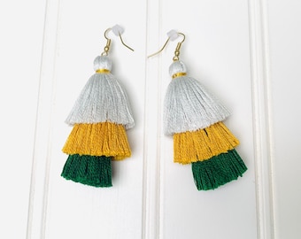Green Bay Packers Themed Earrings - 3 Tier Ombre - Cotton