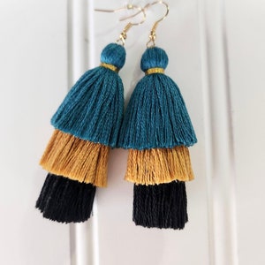 Jacksonville Jaguars Themed Earrings - 3 Tier Ombre - Cotton