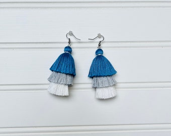 Detroit Lions Themed Earrings - 3 Tier Ombre - Cotton