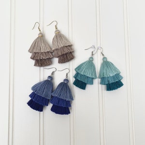 Tassel Earrings - 3 Tier Ombre - Cotton - Dangle Drop Earrings