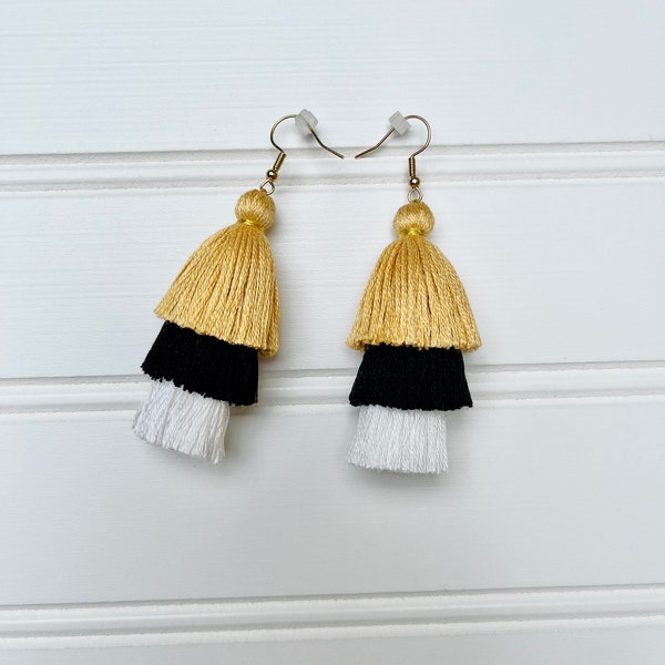 New Orleans Saints Themed Earrings - 3 Tier Ombre - Cotton