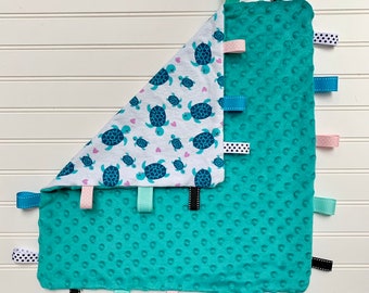 Turtle Tag Blanket - Small Baby Blanket