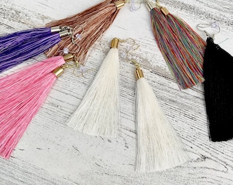 Tassel Earrings - Silk Earrings - Color Made to Order - Dangle Drop Earrings