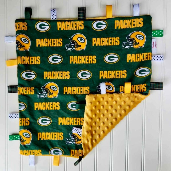 Green Bay Packers Themed Tag Blanket - Small Baby Blanket