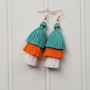 Miami Dolphins Themed Earrings - 3 Tier Ombre - Cotton