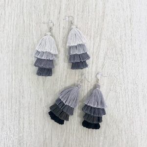 Tassel Earrings - 4 Tier Ombre - Cotton - Dangle Drop Earrings