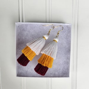 Washington Commanders Themed Tassel Earrings - 3 Tier Ombre - Cotton