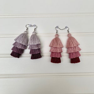 Tassel Earrings - 4 Tier Ombre - Cotton - Dangle Drop Earrings