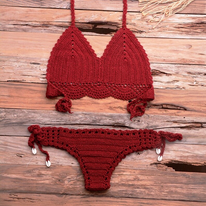 Handmade Women Crocheted Bikini Hollow Out Knitted Beach | Etsy