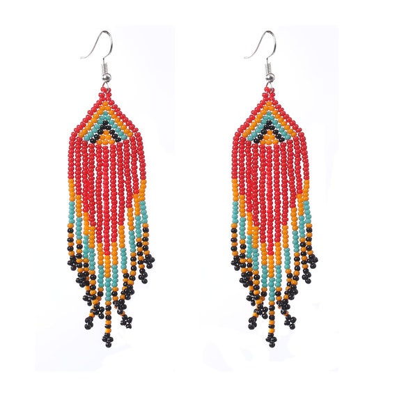 Native Beaded Earrings Boho Sun Hippie Tribal Seed Bead - Etsy