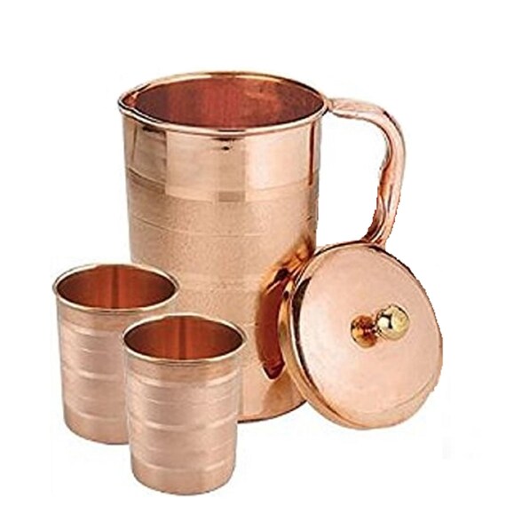 100/% Pure Copper Handmade Jug Water Pitcher 1.5 L With 2 Glasses Storage healthy
