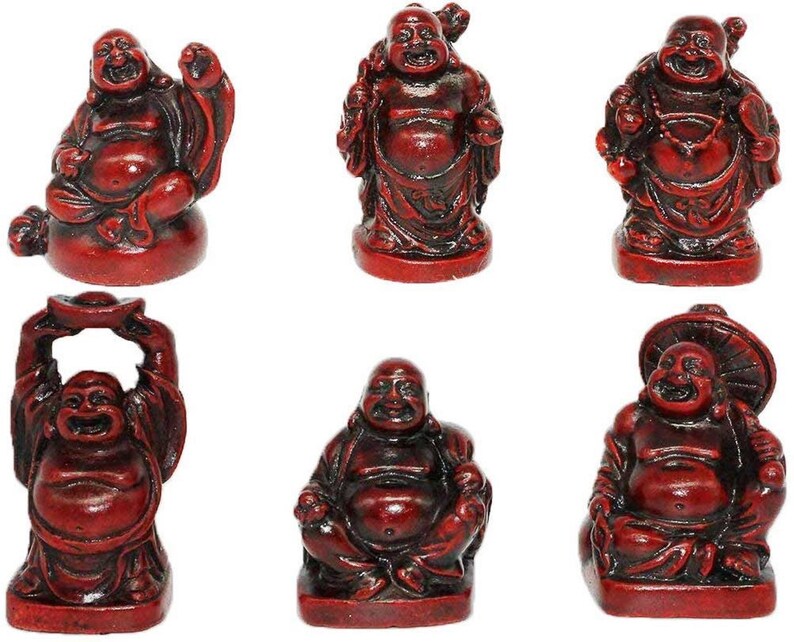 Beautiful Pack of 6 Golden/Red Laughing Buddha Figurines Lucky | Etsy