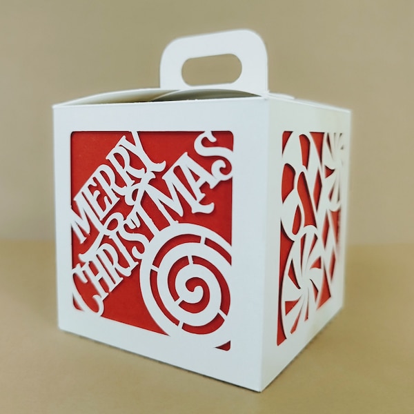 SVG cut files Merry Christmas candy cane favor box template swirls for Cricut, Silhouette Cameo, Laser Cut, Brother Scan Cut, gift box svg