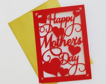 Happy Mother's Day Card SVG Cricut Cut File Template folder card diy Cricut Maker Silhouette Cameo Laser Cut Hearts Swirls Fast and Easy