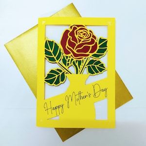 Feliz Día de la Madre Tarjeta SVG Rose Vase Cricut Cut File Plantilla carpeta Tarjeta regalo para mamá diy Silhouette Cameo Laser Cut Layered svg en blanco
