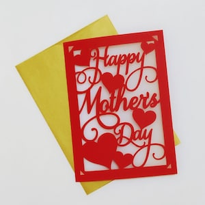 Feliz Dia das Mães Cartão SVG Cricut Cut File Template pasta cartão diy Cricut Maker Silhouette Cameo Laser Cut Hearts Swirls Rápido e fácil
