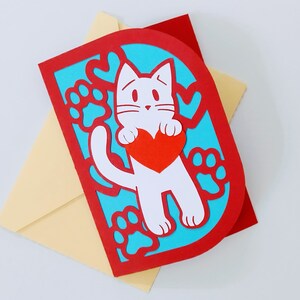 File tagliati in formato SVG Modello CARD Amante dei gatti Buon San Valentino Buon compleanno SVG per Cricut Silhouette Cameo Laser Cut Brother regali per i bambini