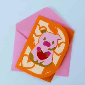 SVG tagliare file modello Pig Love Happy Valentine's Day Card compleanno Card Cricut Silhouette Cameo Laser Cut regalo scatola maiale amante svg per bambini