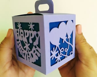 SVG cut files happy birthday balloons favor box template for Cricut Silhouette Cameo Laser Cut Brother Scan Cut gift box cut file easy cut