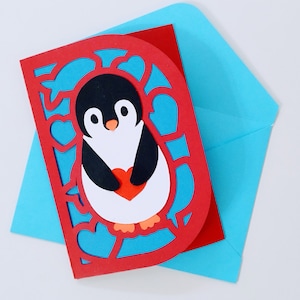 SVG taglia file Modello di amore del pinguino della carta Buon San Valentino Compleanno Card Cricut Silhouette Cameo Laser Cut regali di San Valentino per bambini svg