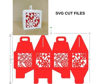 SVG cut files BONES FESTES candy cane favor box template swirls for Cricut, Silhouette Cameo, Laser Cut, Brother Scan Cut, gift box svg