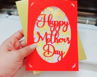 SVG files Happy Mother's Day Card Daisy Flowers Cricut Cut File Template folder Card gift for mom diy Silhouette Cameo Laser Cut Layered svg