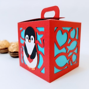 File tagliati in formato SVG scatola di favore Modello di amore del pinguino Buon San Valentino Cricut Silhouette Cameo Laser Cut regalo scatola di San Valentino regali per bambini in formato SVG