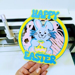 Feliz Páscoa SVG arquivos cortados em camadas modelo de topper de bolo Primavera coelho Cricut Silhouette Cameo Laser Cut Brother Scan Cut presente de Páscoa