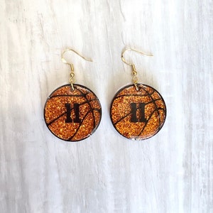 Personalized Basketball Earrings: Resin & Acrylic, Sport Fan Jewelry