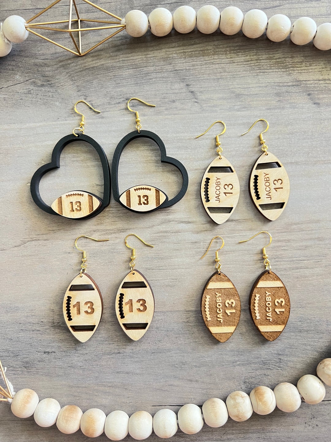 Personalized Football Earrings, Custom Football Number Earrings