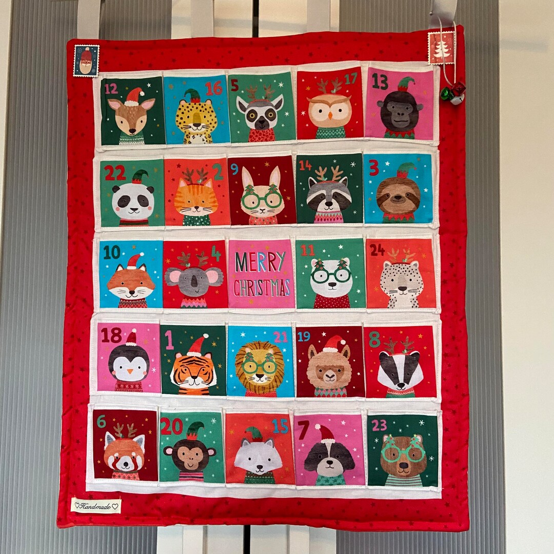 christmas-advent-calendar-with-pockets-cute-animals-ready-etsy