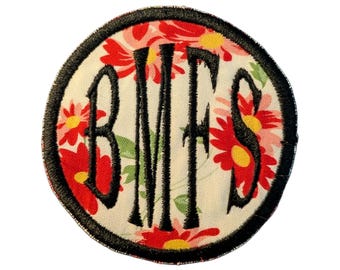 BMFS patch, red daisy, homemade embroidered, bluegrass gift
