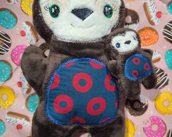 The Sloth Donut Plushie kids gift, baby gift, soft stuffed animal. Fishman Phish fabric, 100% Handmade stuffies.