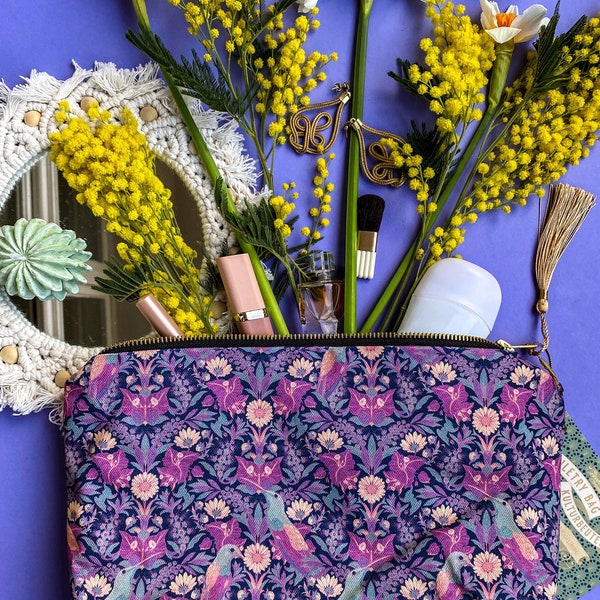 Kolibri Garten Kulturtasche, Wasserdichte Futter Kosmetiktasche, Illustrierte Reisetasche, Floral Reißverschluss Beutel, Leichte Kosmetiktasche