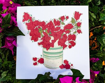 Bougainvillea Blumengesteck Art Print, Floral Home Decor, Botanische Wandkunst, Stillleben Print.