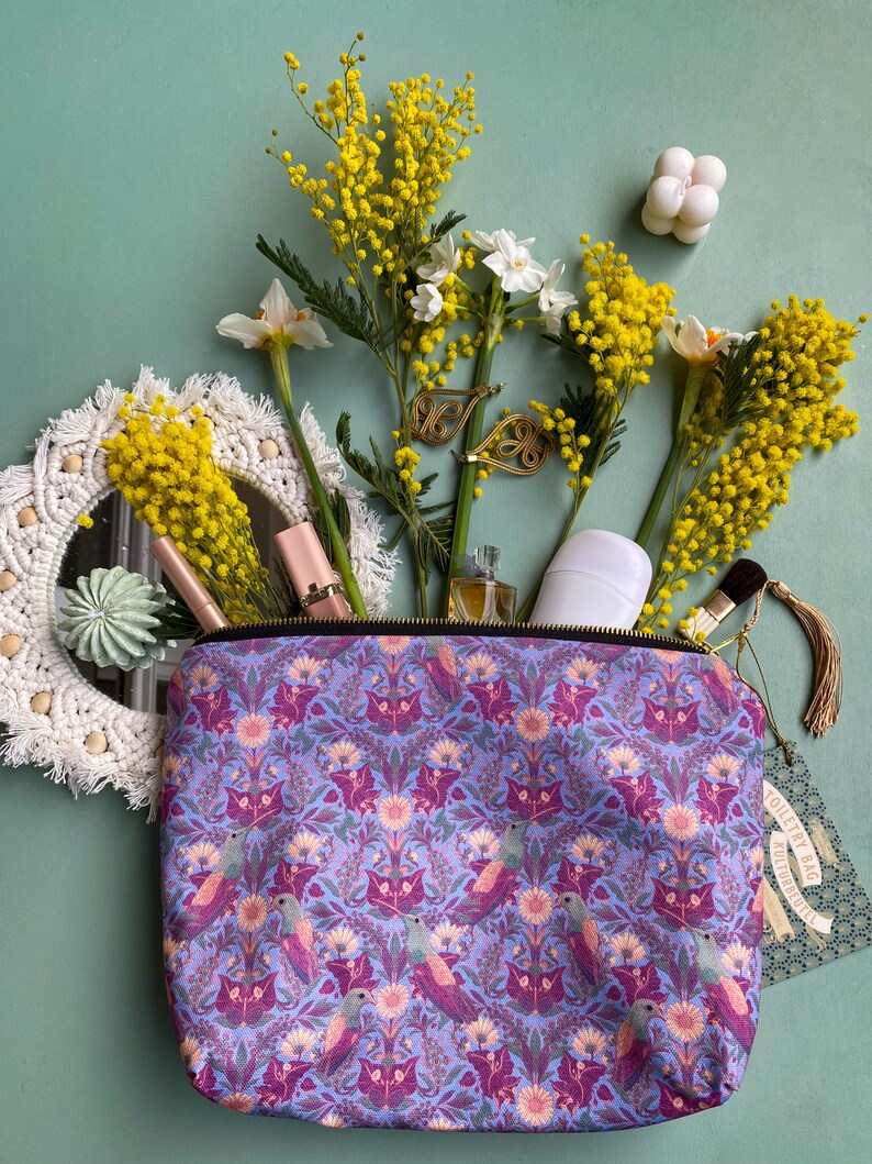 Kolibri Garten Kulturtasche, Wasserdichte Futter Kosmetiktasche, Illustrierte Reisetasche, Floral Reißverschluss Beutel, Leichte Kosmetiktasche Sky Blue