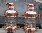 Copper Brass Anchor Oil Lamp Nautical Maritime Ship Lantern Boat Antique Light Set of 2