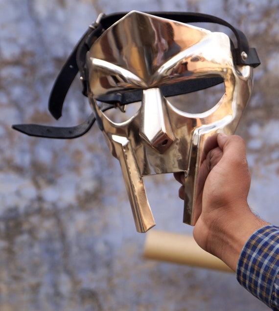MF Doom Gladiator Face Doom villain Golden Finish Face Doom helmet 
