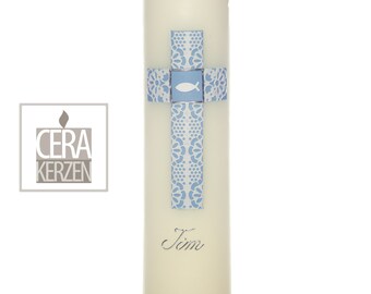 Christening candle "Top cross light blue"