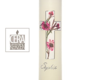 Christening candle "Kreuzblume Rosa"