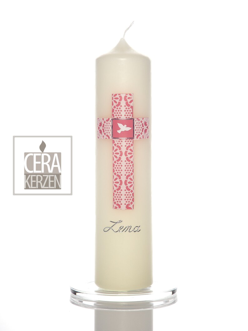 Christening candle Spitzenkreuz Rosa image 1