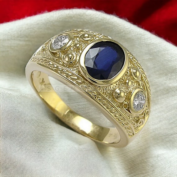 sapphire oval gold ring for men