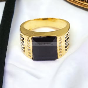Anel com pedra ônix preta natural, joia feita à mão em prata esterlina 925, anel com pedra ônix para homens, anel com sinete para homens, anel personalizado para presente