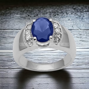 Men’s Blue Sapphire Ring, Sterling Silver, Natural Gemstone, Birthstone Jewelry, Unique Gift for Him, Anniversary, Birthday, or Wedding Ring